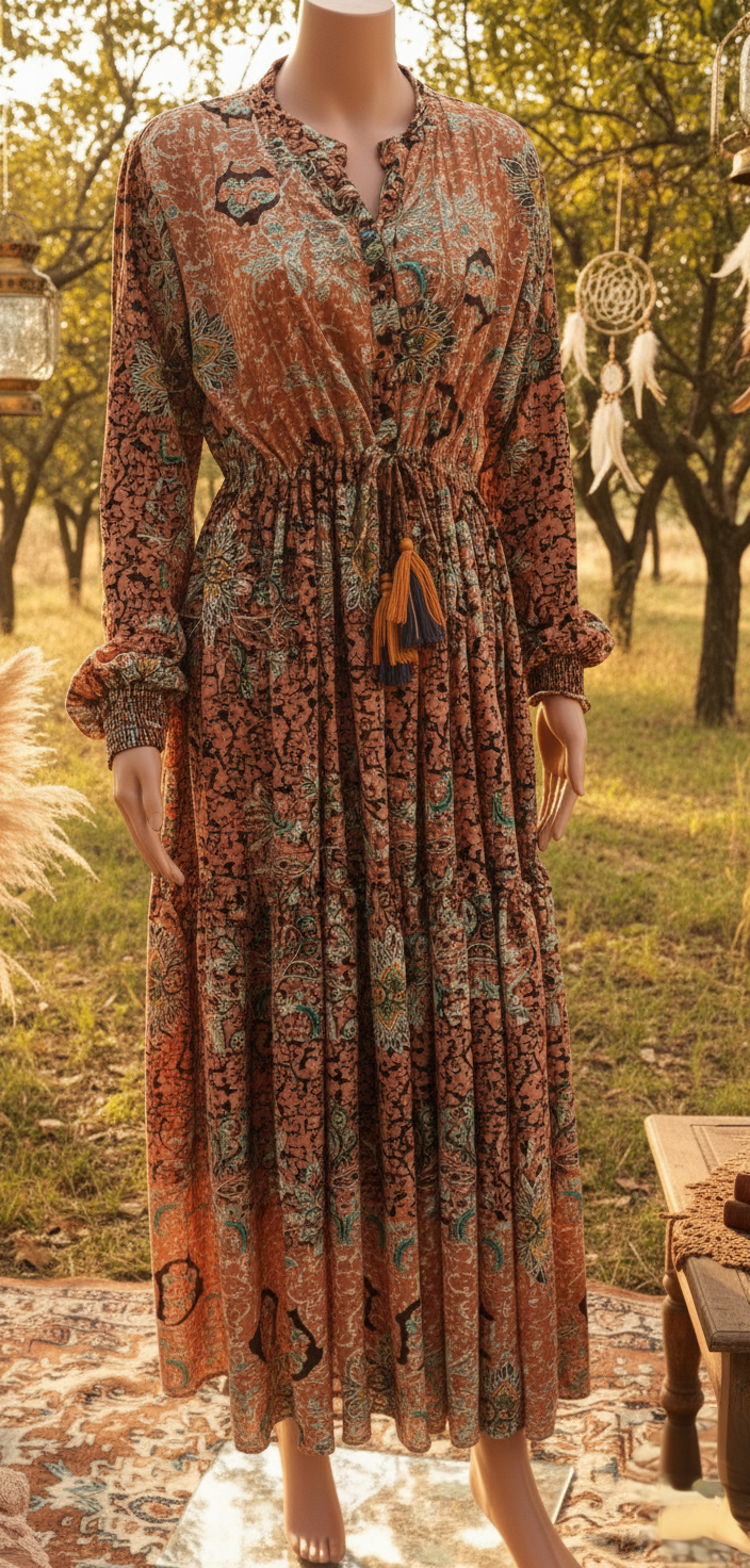 Robe longue corail imprimée