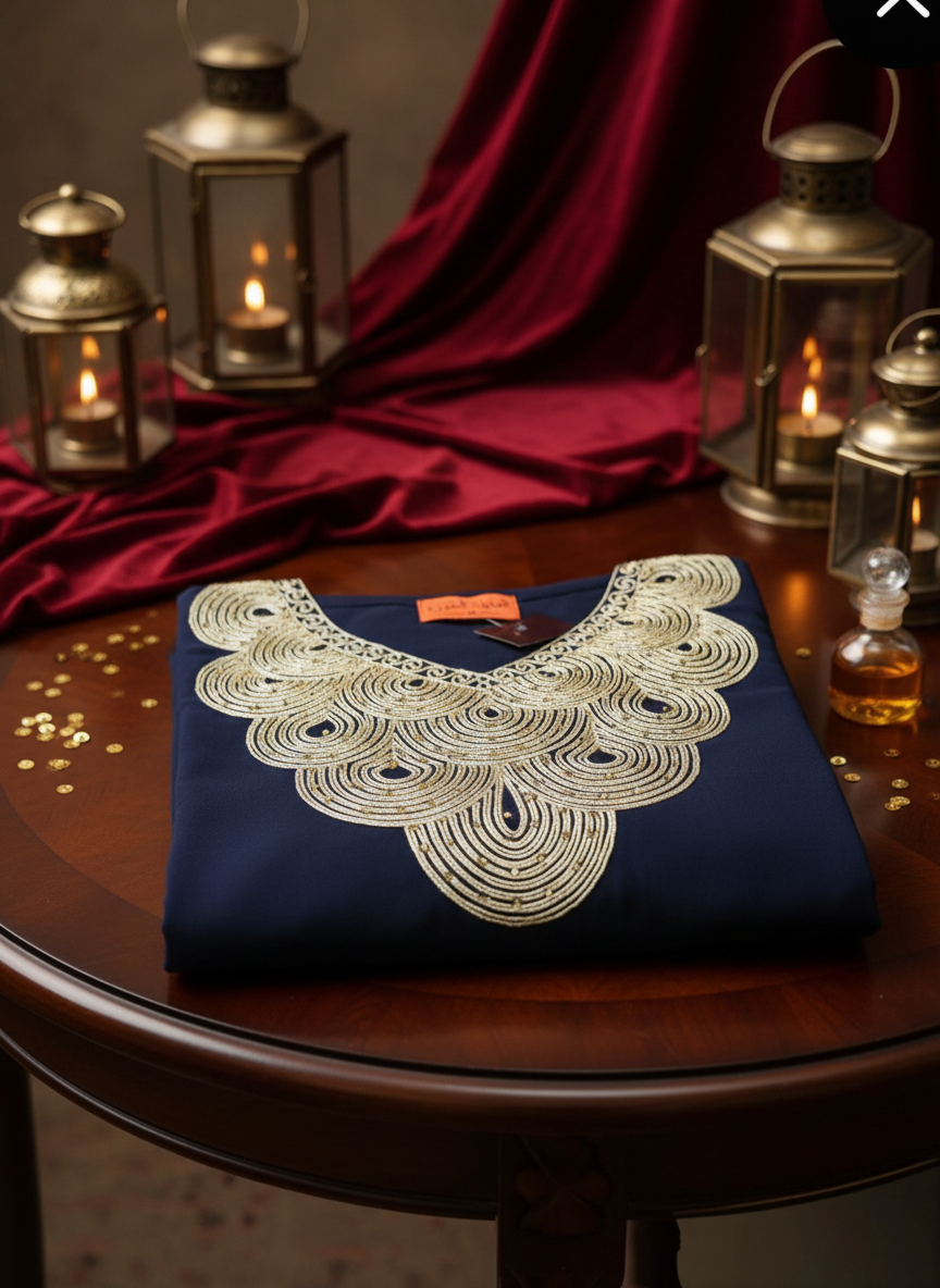 Robe Ramadan élégante avec broderies dorées - vue de face

