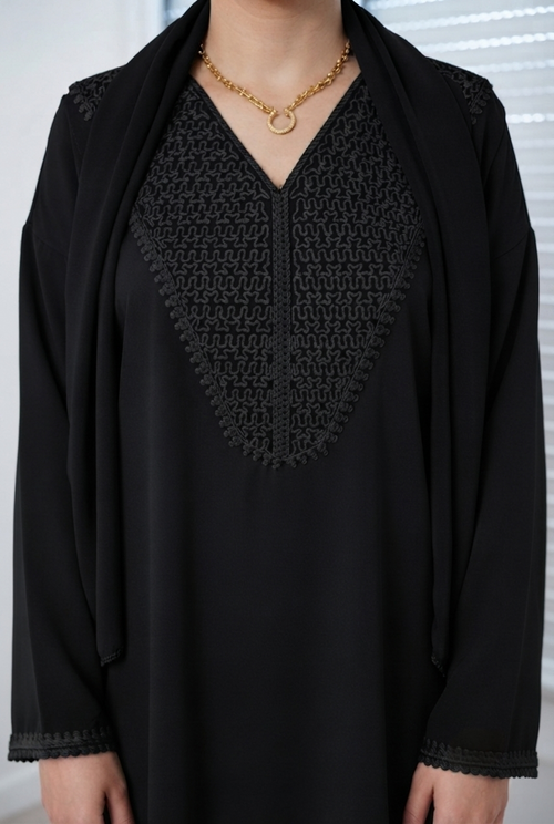 Abaya Noire Moderne – Tissu Fluide & Infroissable – Taille Unique (S à L)