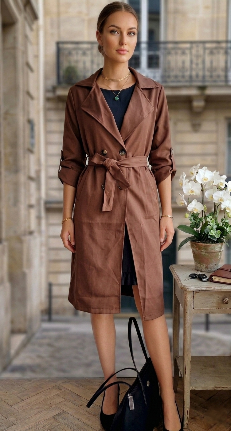 Trench-Coat Élégant avec Ceinture