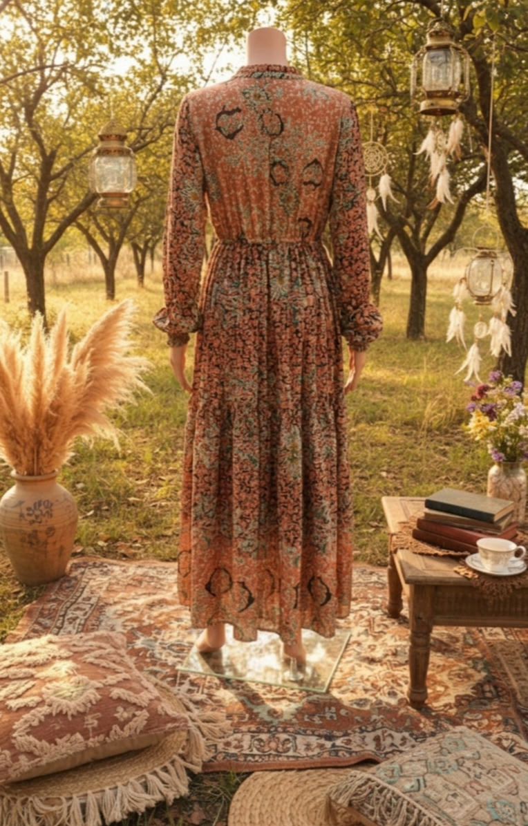 Robe longue corail imprimée