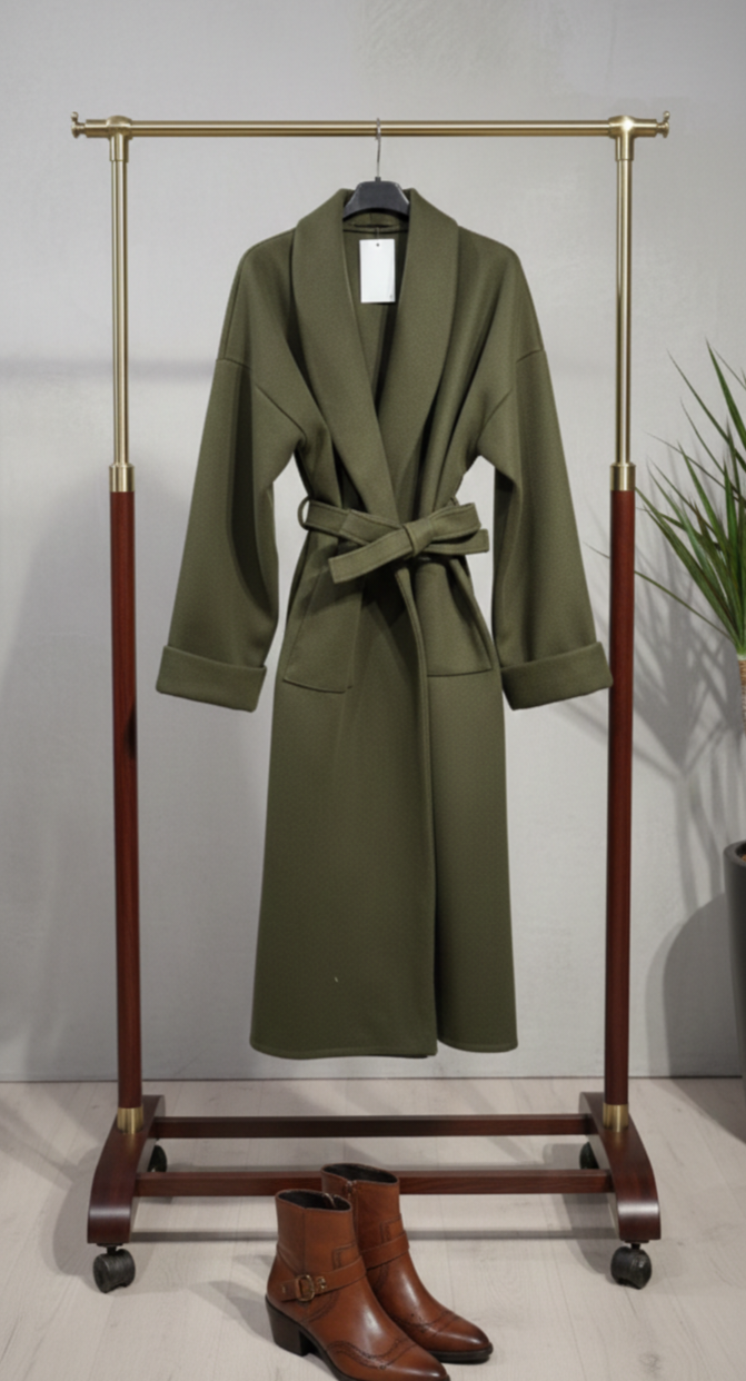 Veste Longue Kaki avec Ceinture