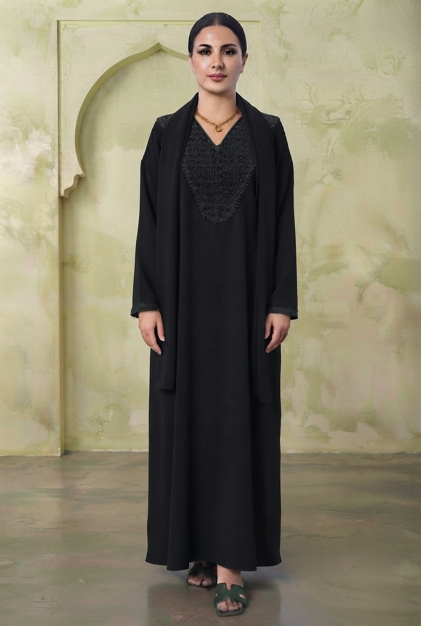 Abaya Noire Moderne – Tissu Fluide & Infroissable – Taille Unique (S à L)