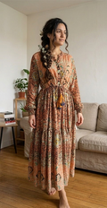 Robe longue corail imprimée