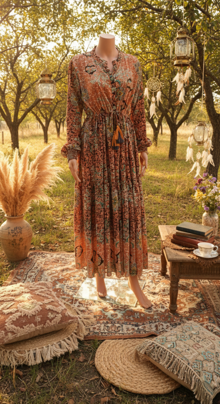 Robe longue corail imprimée