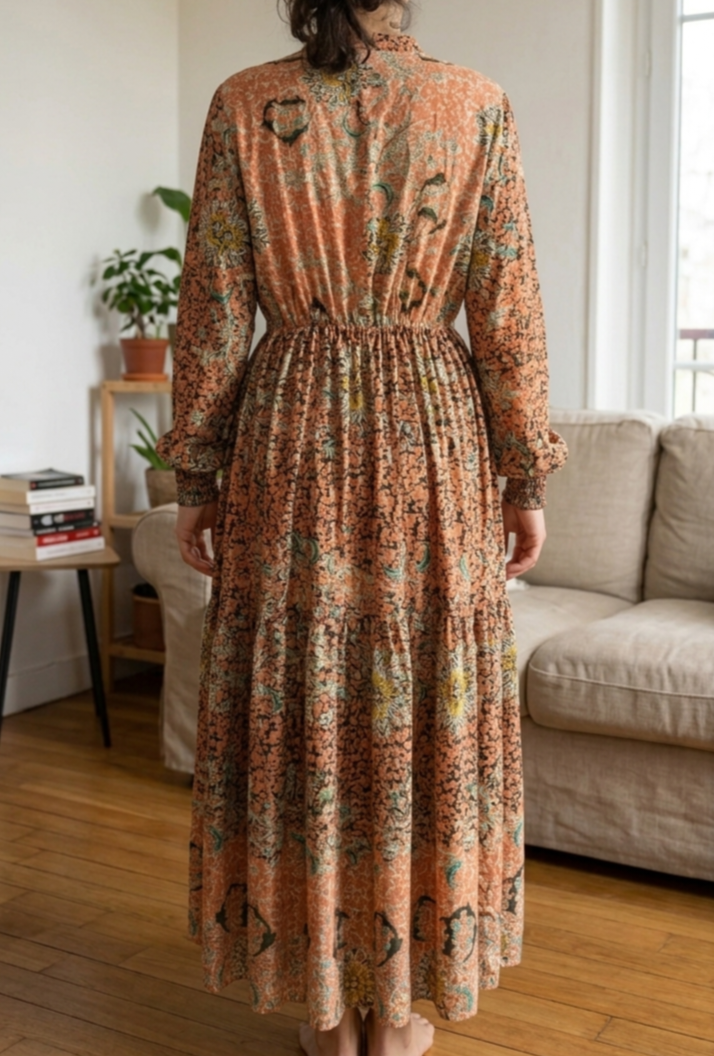 Robe longue corail imprimée